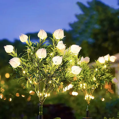 1pc Solar gardenia lamp, outdoor solar garden lamp, with warm white artificial flower lamp suitable for garden lawn decoration