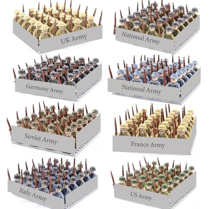WWII Infantry Military Soldier War National Army Mini Gun armament Models Building Blocks Building Blocks Toys for Kids