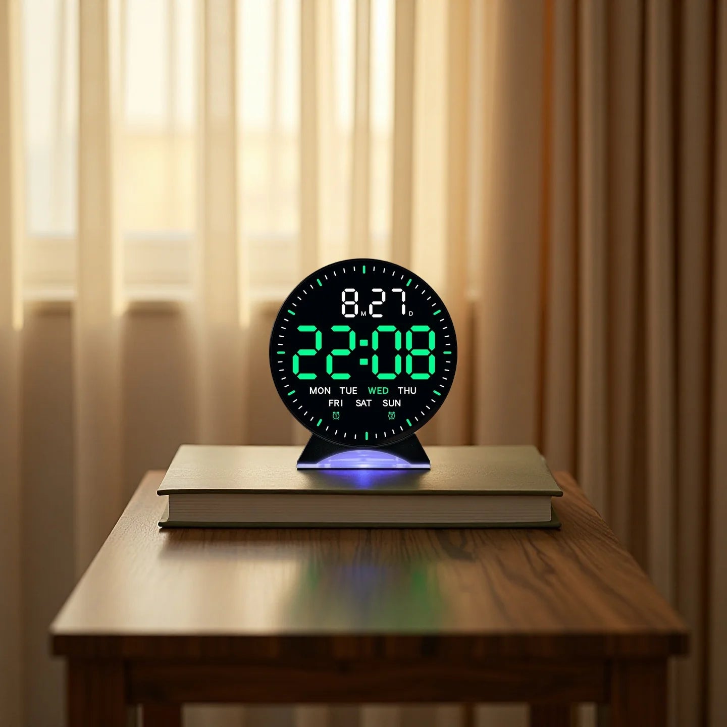 Digital Alarm Clock Week Date Second Hand Display Mood Light Dual Alarm Auto Dimmable Snooze Table Clock 12/24H DST LED Clock