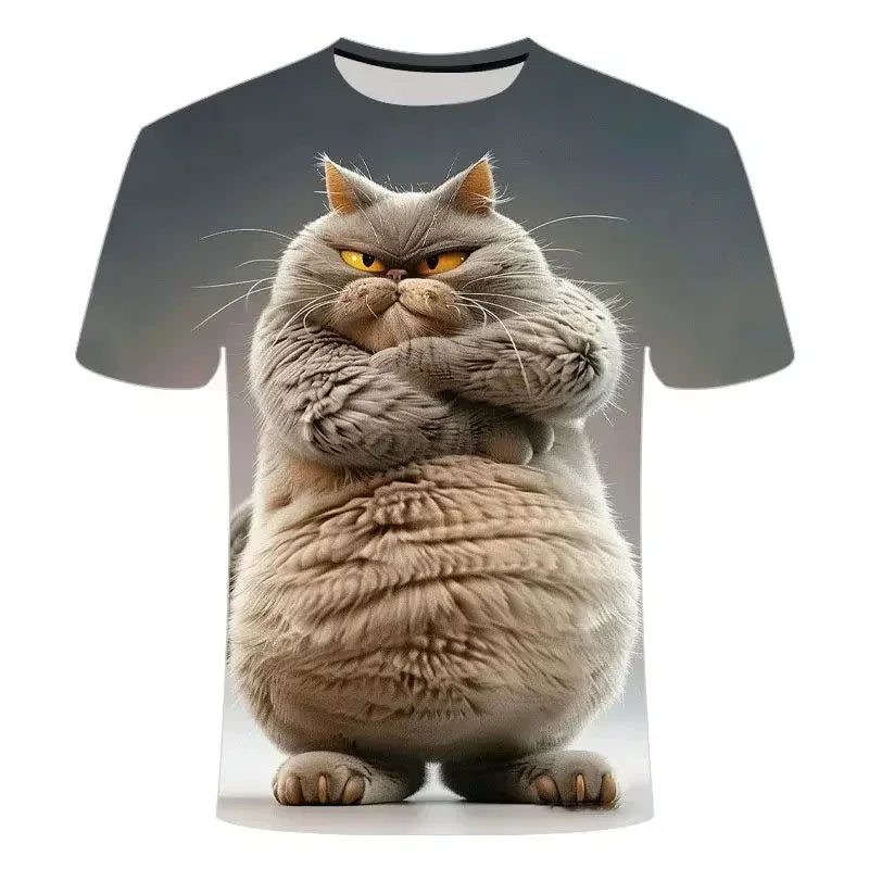 Men T-shirt Outdoor Street Cute Short-sleeved Boy Clothing Summer Top Fun Animal Cat 3D Printed Sports Quick-drying Breathable