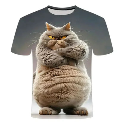 Men T-shirt Outdoor Street Cute Short-sleeved Boy Clothing Summer Top Fun Animal Cat 3D Printed Sports Quick-drying Breathable