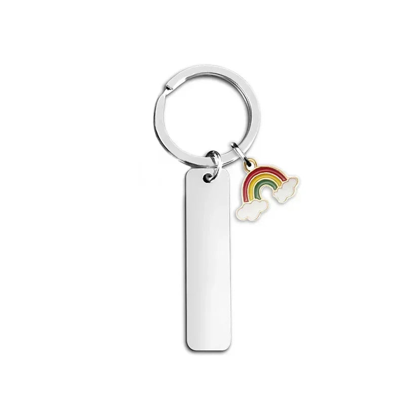 New Style Stainless Steel Custom Logo Name Keychain Rectangular Hang Tag Metal Key Ring Advertising Holiday Engraved Laser Gift