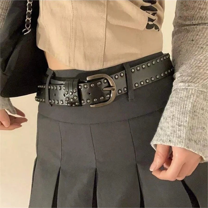 New Women Belt Women's Jeans Tie-in Ladies' Belt Fashion Personality Rivet Belt Senior Black Fashion