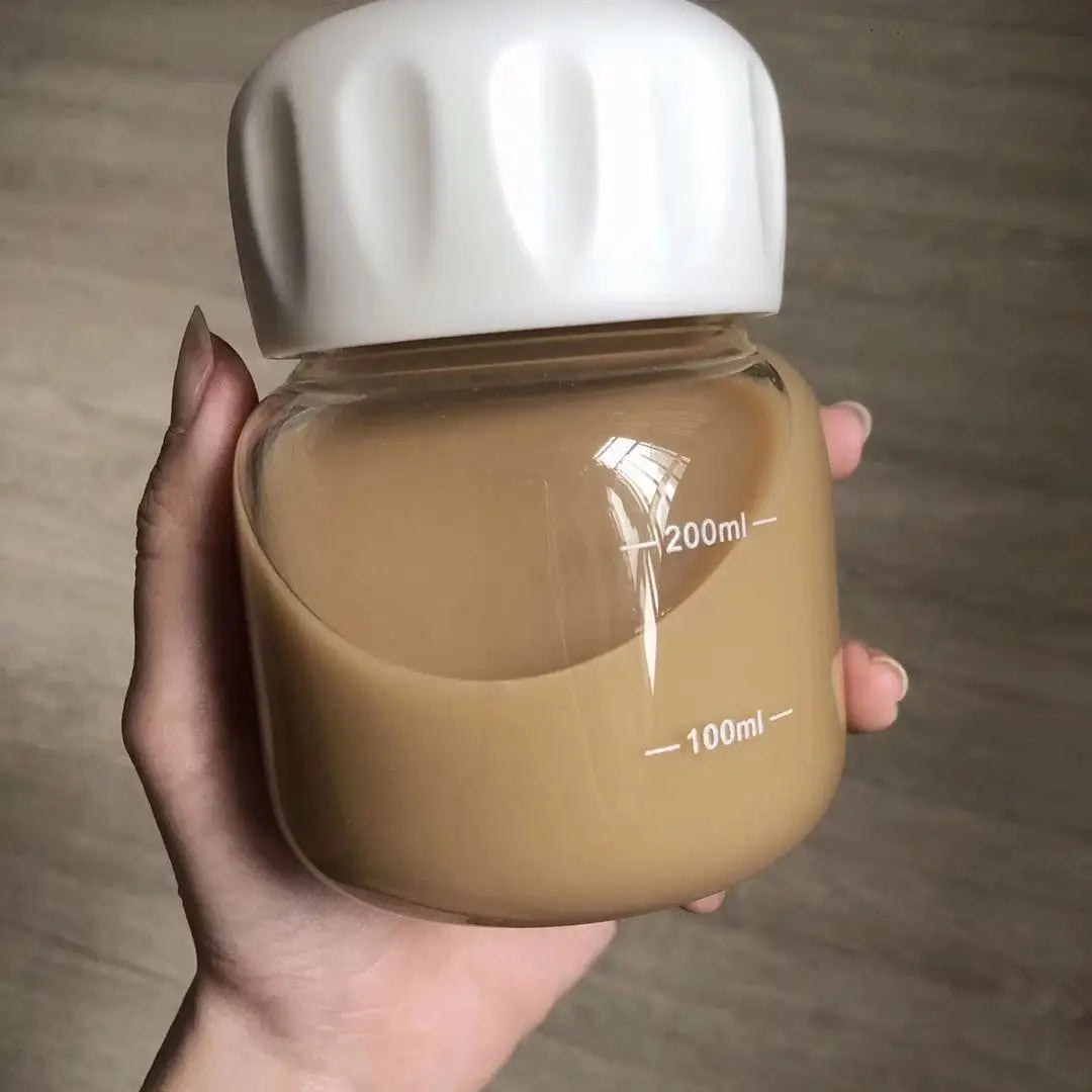 300ml Mini Glass Water Bottle Heat Resistance Transparent Drinking Bottles Cute Juice Coffee Milk Tumblers for Kids Student