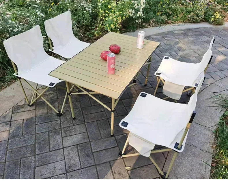 Outdoor Folding Tables and Chairs, Portable Carbon Steel Chairs for Wild Camping, Picnics and Outings