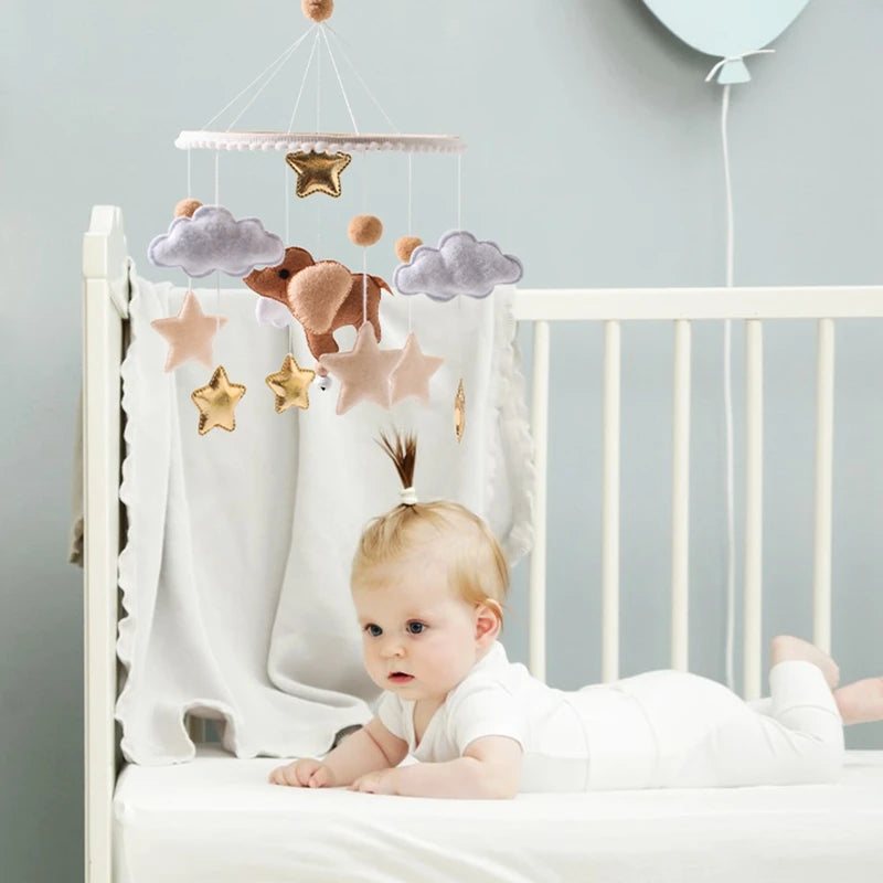 Baby Mobile Crib Bed Bell Musical Rattles Toys Soft Felt Cartoon Animal for Infants Nursery Mobiles Forest Animals Crib Toys