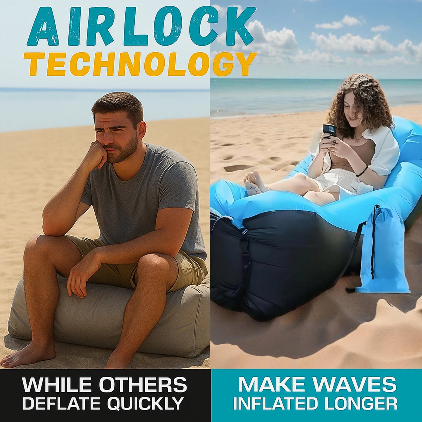 Inflatable Lounge Air Sofa Couch, Portable Beach & Camping Chair, Waterproof Couch for Picnics Hiking Outdoor Music Festivals