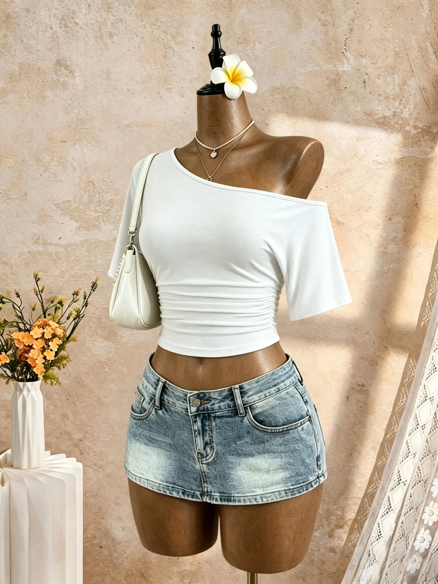 Women One Shoulder Short Sleeve Side Ruched Cropped T Shirt 2026 Summer Y2K Going Out Casual Streetwear Tops