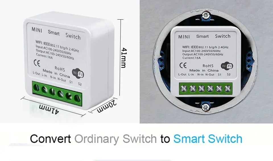 Tuya WiFi Smart Switch 16A 20A RF 433Mhz Relay Breaker Module 2-Way Control Smart Life App Remote Works with Google Home Alexa