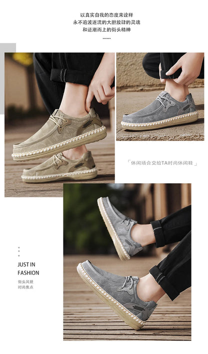 2026 Summer New Men Slip-on Breathable Mesh Shoes, Lazy Casual Hemp Sole Low-top Loafers, Lightweight Anti-slip Fisherman Shoes