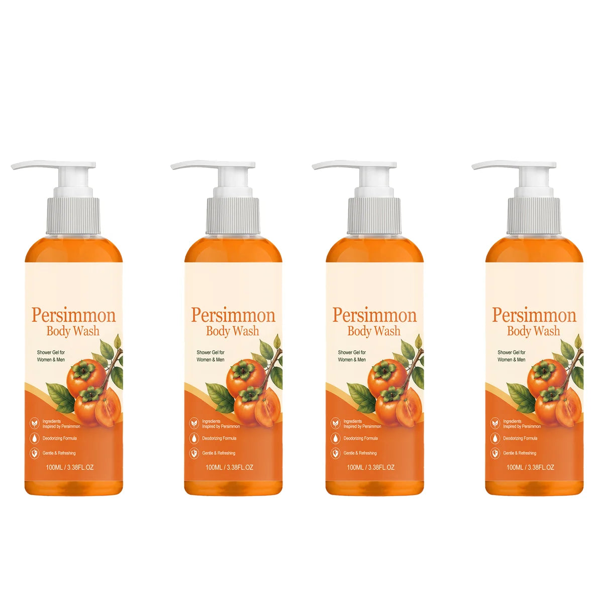 Persimmon Soap Bar and Persimmon Body Wash for Body Odor Control Natural Fruity Aroma Shower Cleanse Gel Bath Soap for Women&Men