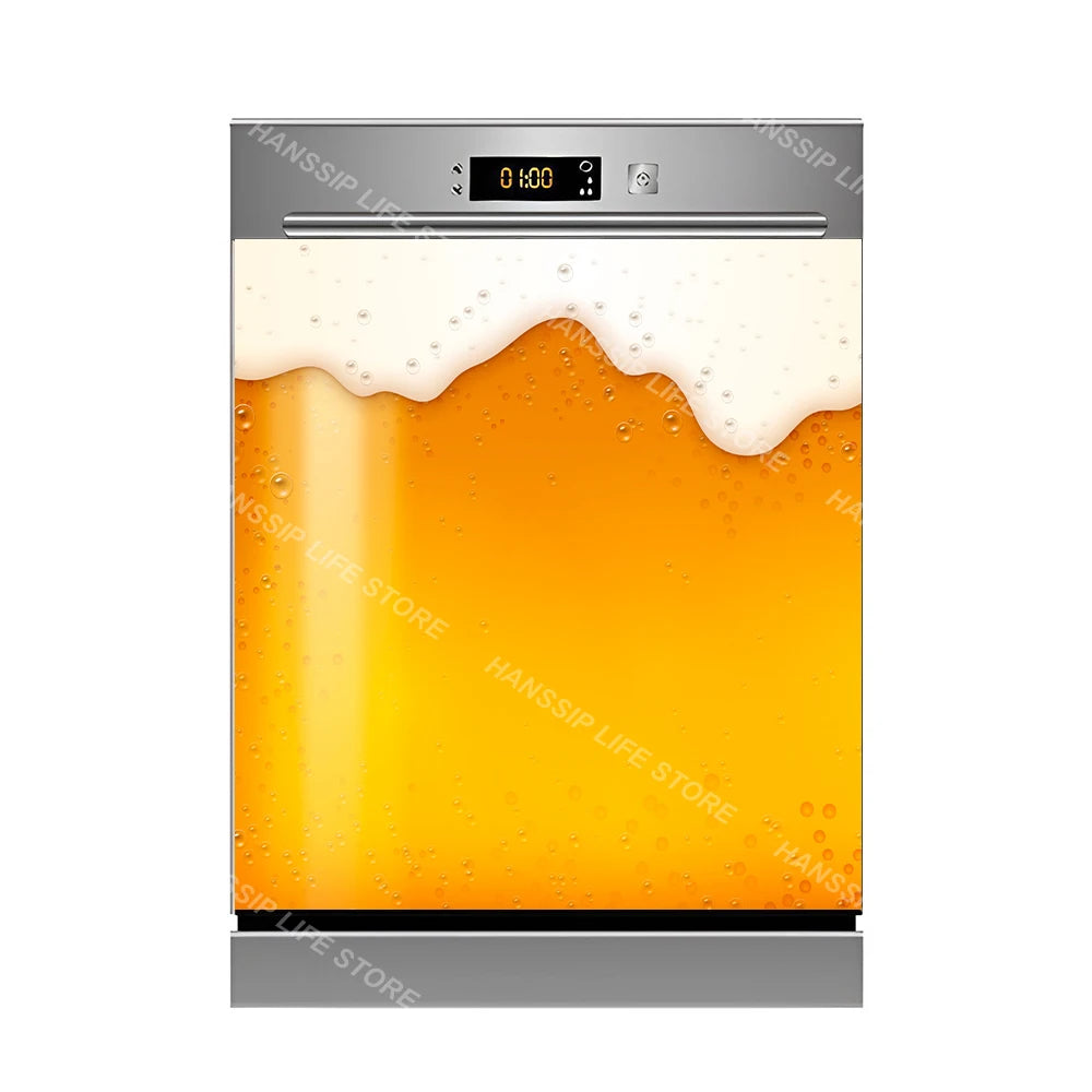 Water Splash Delicious Fruit Printed Dishwasher Sticker Wallpaper Kitchen Waterproof Dishwashing Cabinet Cover Decal Poster