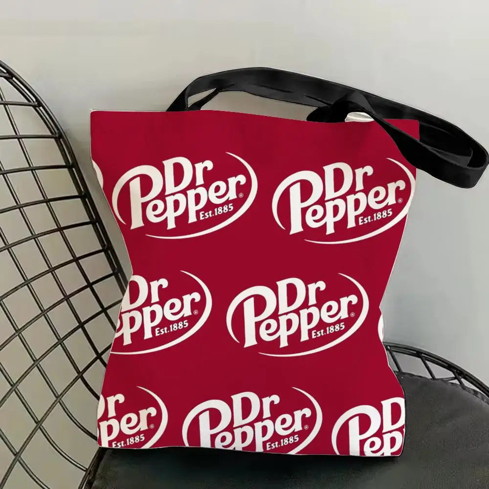 Classic Red Drink D-Dr P-PePper Storage Bags Canvas Double-Sided Print Fashion Shoulder Tote Shopping Bag Gift Eco Handbags