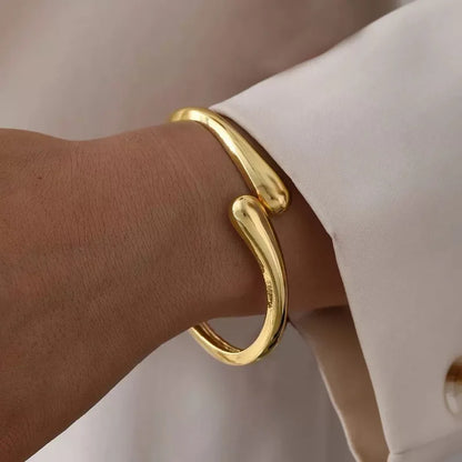 Stainless Steel Teardrop Shaped Bangle For Women Simple Chunky Gold Silver Color Adjustable Cuff Open Bracelet Fashion Jewelry