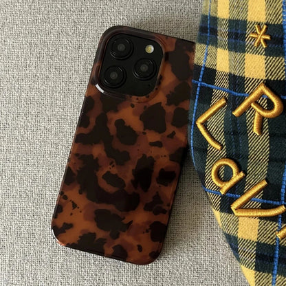 Retro Amber Texture Laser Phone Case For iPhone 17 16 Pro Max 15 14 13 12 11 XS XR 7 8 Plus 16E Stylish Leopard Print Soft 2030