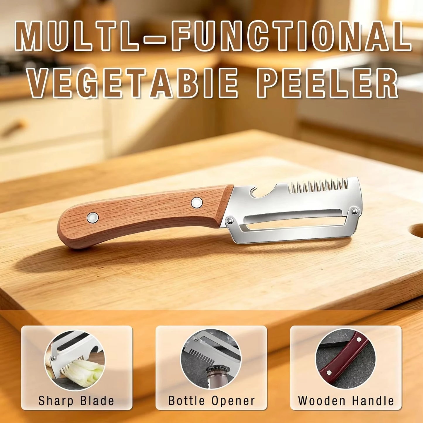 2PC Set Kitchen Peeler Stainless Steel Vegetable Peeler Wooden Handle For Peeling And Slicing Fruits And Vegetables Kitchen Tool