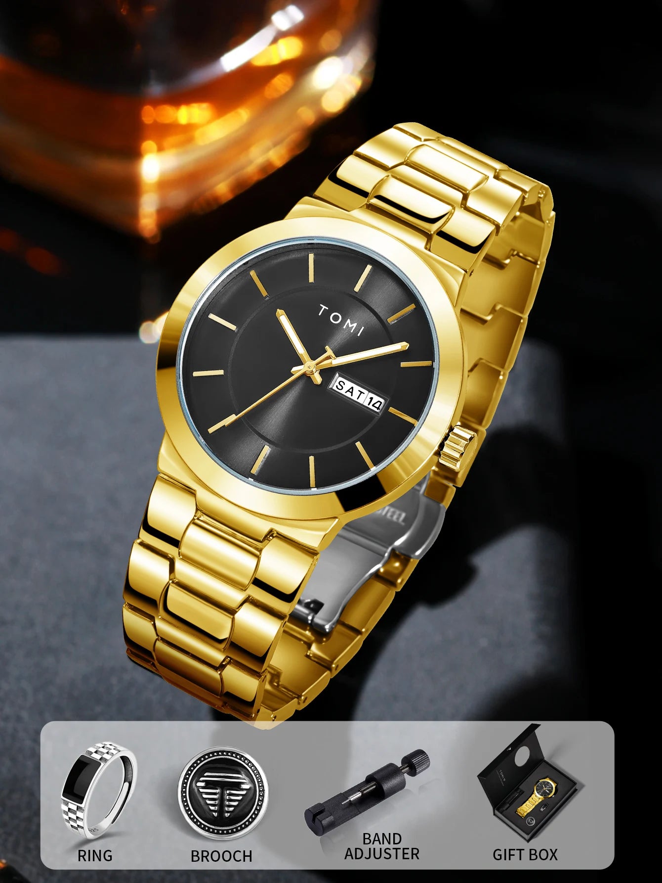 TOMI Luxury Business Men's Watch Gift Box Set Lapel Box Trendy Simple Multi-functional Quartz Watch Men's Watch Christmas