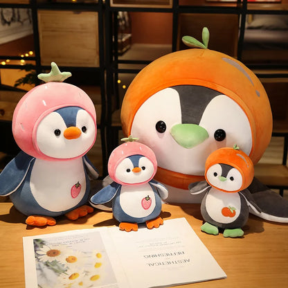 1PC Kawaii Cartoon Penguin Plush Toy Soft Doll Dress up Strawberry Orange Kids Plushie Girls Gift