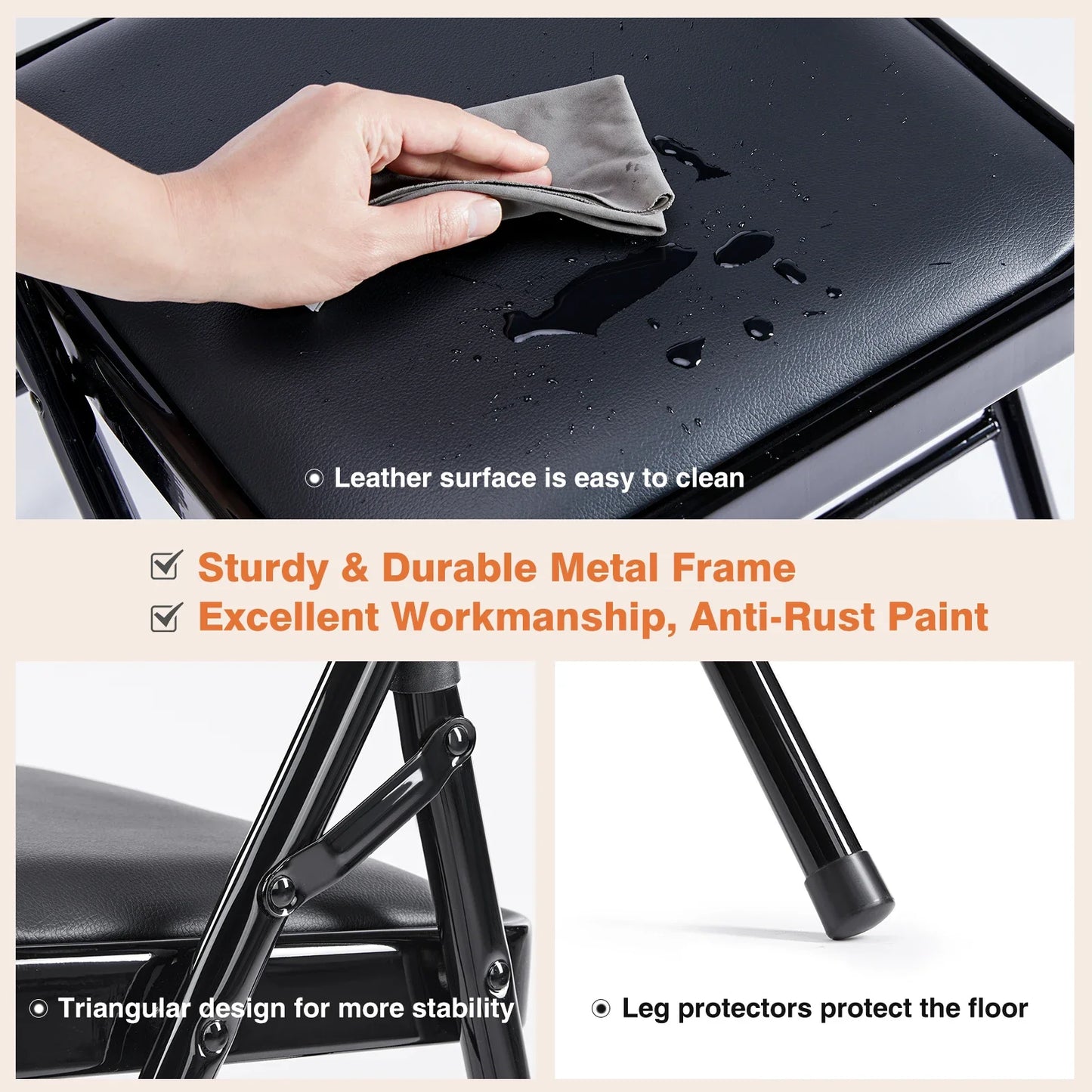 Leather Padded Folding Chair 4 Pack Sturdy Metal Foldable Chairs Easy to Use and Storage Outdoor and Indoor for Home Office