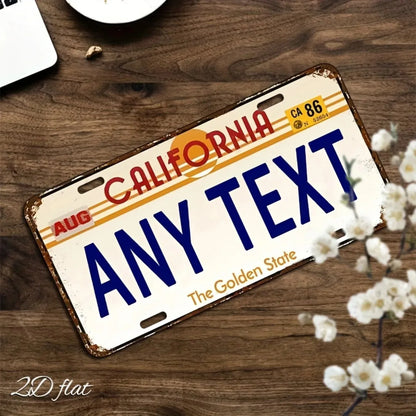 2D Flat Personalized California Custom Metal License Plate, Dustproof Waterproof for Home Car Wall Garage Decor (Decor Only)