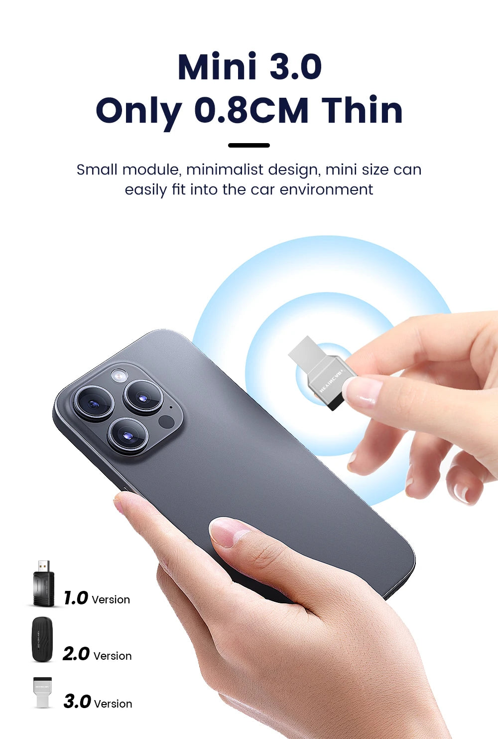 HEYINCAR New 3.0 Mini Wireless Carplay Android Auto Adapter Plug And Play Ai Box For VW Toyota Nissan Honda Benz Ford-More
