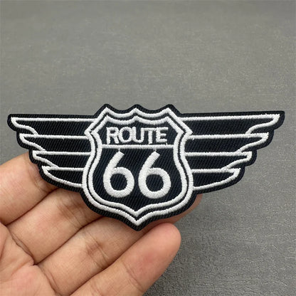 Route 66 Patch Size: 9.9x4.2cm Iron on Patch for Clothing Stripe Applique Sewing Clothes Sticker Diy Decoration Embroidery Badge