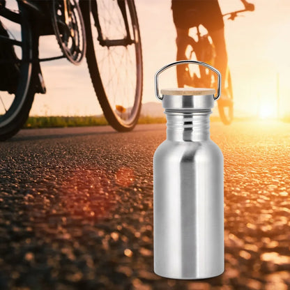 304 Stainless Steel 500Ml/750Ml Water Bottle Portable Wide Mouth Design Water Jug Wooden Lid Rustless Cycling Water Bottle
