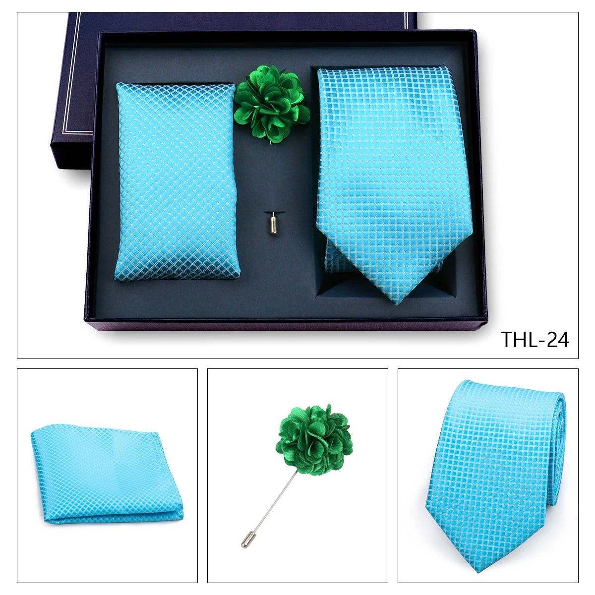 Elegant Ties For Men Classic Paisly Neck Tie Pocket Square Brooch Set With Gift Box Mens Business Wedding Suit Accessories