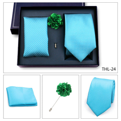 Elegant Ties For Men Classic Paisly Neck Tie Pocket Square Brooch Set With Gift Box Mens Business Wedding Suit Accessories