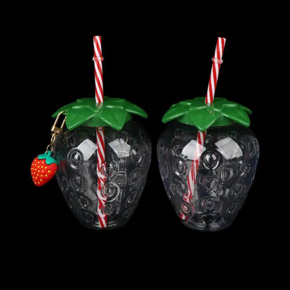 ✔Strawberry Shaped Plastic Cup With Straw Cute Water Bottle Portable Drinking Cup Beverage Cups For Summer Party Home Use