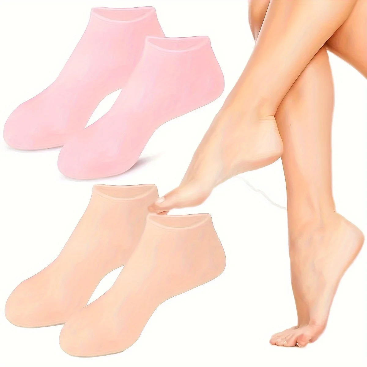 2 PCS Silicone Socks for Women, Soft Gel Moisturizing Foot Socks, Spa Socks for Softening Dry Feet, Cracked Heels Foot Care