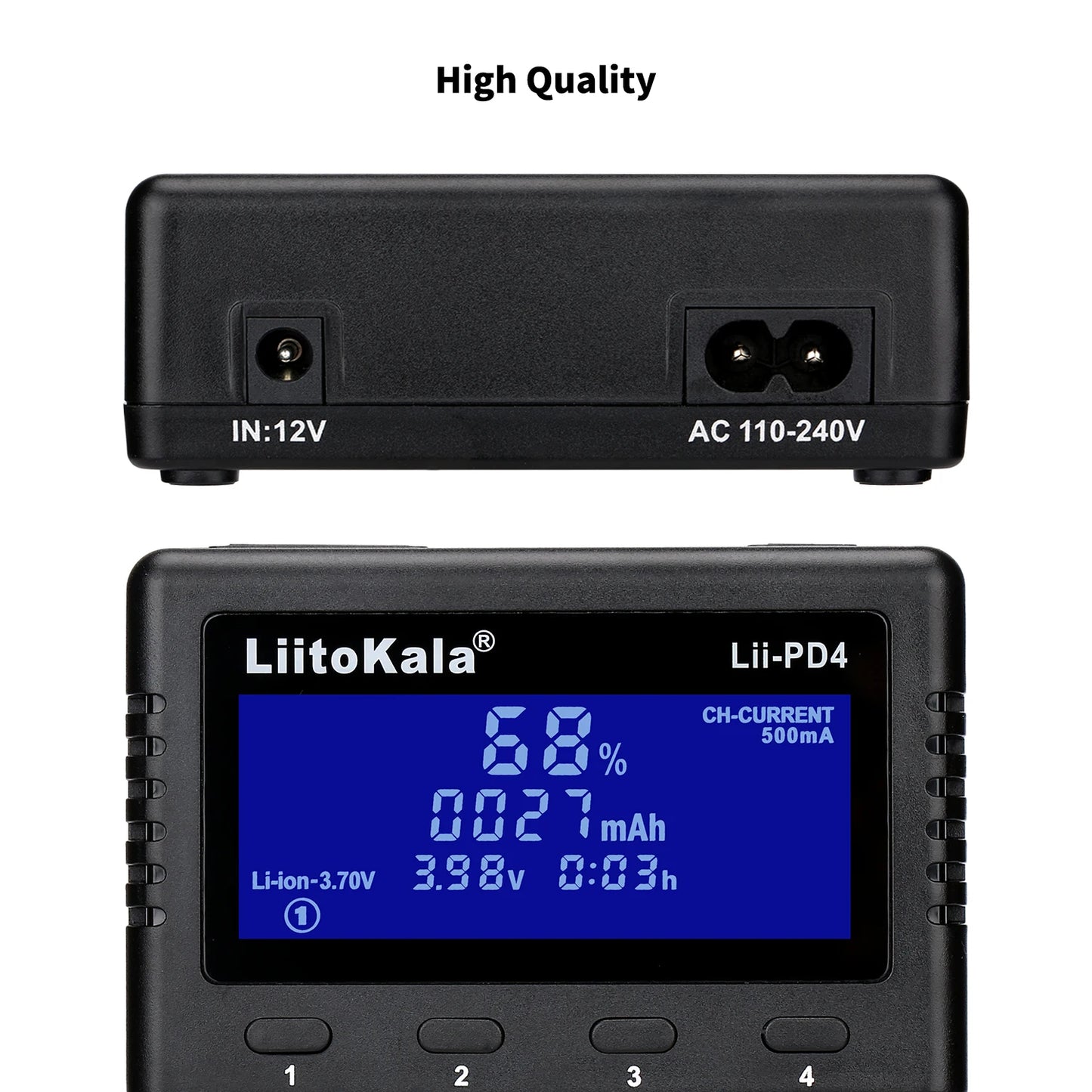 Ładowarka sieciowa LiitoKala Lii-PD4/PD2 LCD, szybkie ładowanie, 4/2 gniazda na akumulatory 21700/18650/AA/AAA, wielokrotne zabezpieczenia, automatyczne wykrywanie