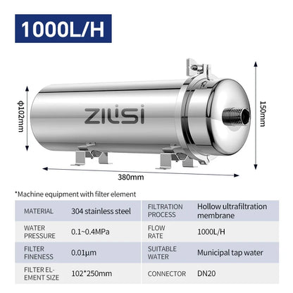 ZILISI Whole House High Flow Water Purifier System,1000L-10000L Stainless Mineral Water Filter, Reusable PVDF Lasts Exceed 5 Yea