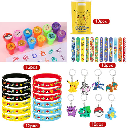 Birthday Party Favor Supplies Pik chu Braclet Keychain Stamp Mask Set for Birthday Party Bag Classroom School Reward Prize Gift