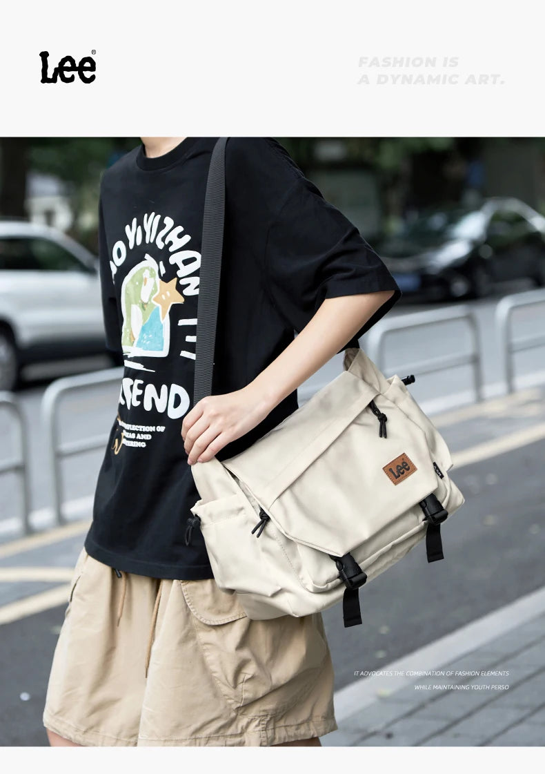 LEE Fashion Waterproof Large Crossbody Shoulder Bag Women Male Flip Laptop Messenger Bag Teenagers College Satchel School Bag