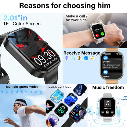LAXASFIT 2026 Smart Watch Men's Full Touchscreen Bluetooth Call Sports Fitness Tracking Smart Wristwatch Women's Watch
