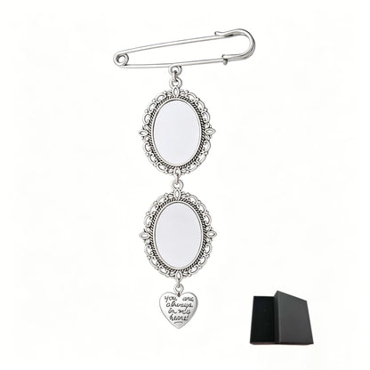 Custom Bride's Commemorative Bouquet Pendant with a Memorial Photo, Bouquet Memory Pendant, Oval Commemorative Pin with Picture