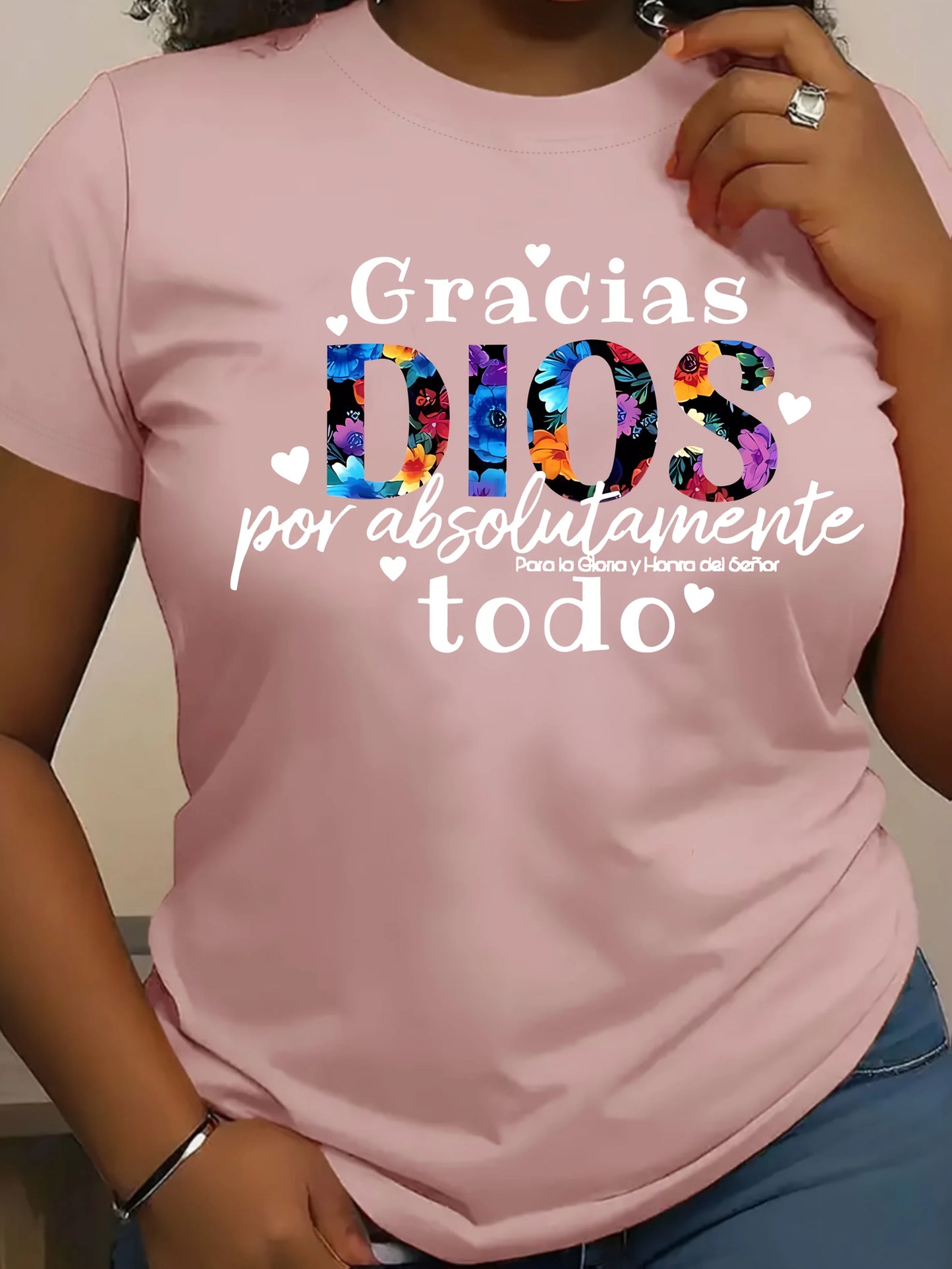 Gracias Dios Women's Tee - Spanish Gratitude Quote Graphic, Faith-Inspired Print for Casual Daily Wear