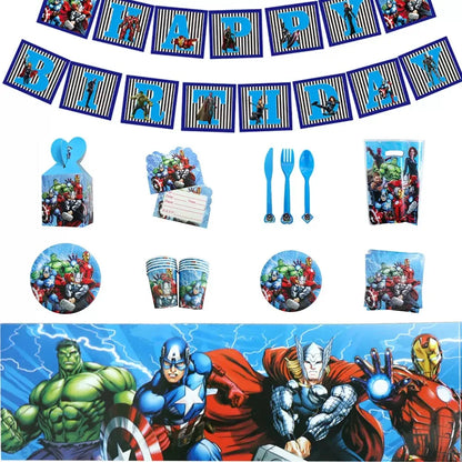 Avengers Marvel Party Decorations SuperHero Theme Tableware Kit Balloon Deco Happy Birthday Banner Supplies for Boys Favors Gift