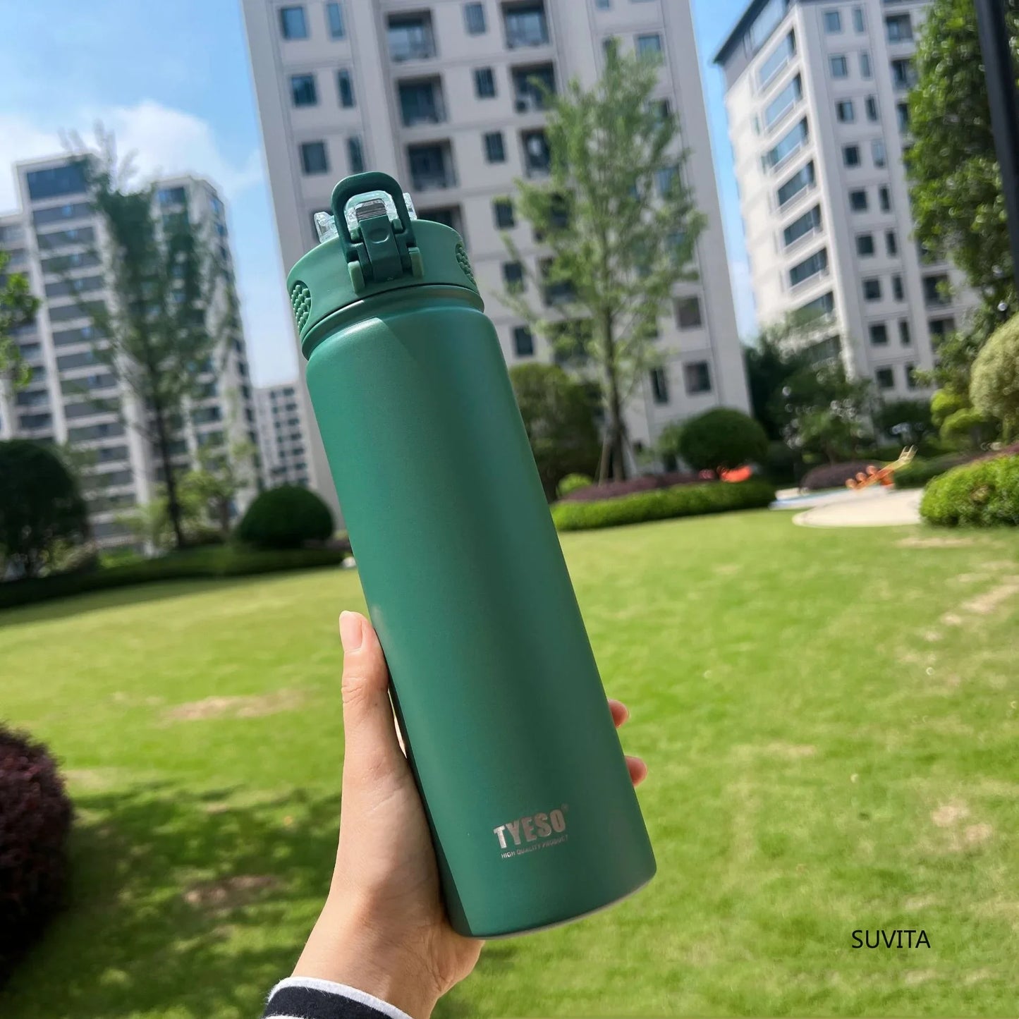 TYESO 600/750ml Thermos Water Bottle with Straw, Stainless Steel Car Thermal Sports Cup, Keeps Cold & Heat Travel Mug