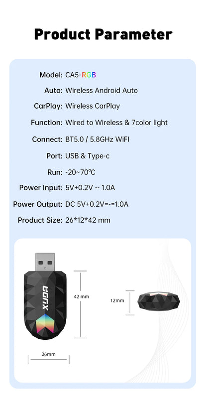XUDA 2in1 Wireless CarPlay AI Mini Box Android Auto Box Plug&Play Automatic Connection Compatible with 99% of Cars For Car Radio