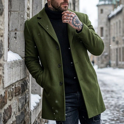 Men's Jackets Single-Button Mid-Length Windbreaker | Classic Solid Color Streetwear Jacket | Office Outerwear Windproof For Man