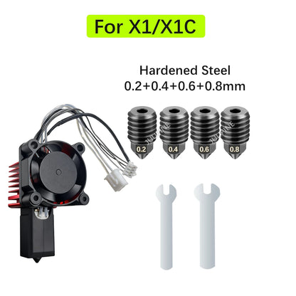 For Bambu Lab P1S Hotend Complete Assembly Upgrade Hardened Steel Extruder Kit For X1 X1C P1P P1S Fan Nozzle X1 Carbon Hot End