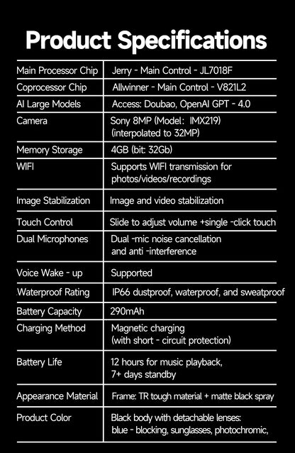 2026 Newest 8MP AI Smart Glasses 1080P HD Camera Video Recording 32GB 120+ Languages Translation Bluetooth Call Music Sunglasses