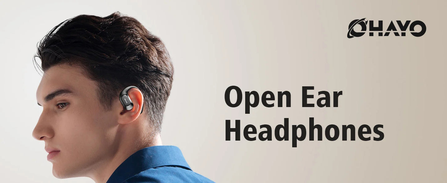 Ohayo Open-Ear Earphones Ear Hooks Wireless Bluetooth 5.4 Headphones IPX6 Waterproof Air conduction Sports Earbuds TWS with Mic