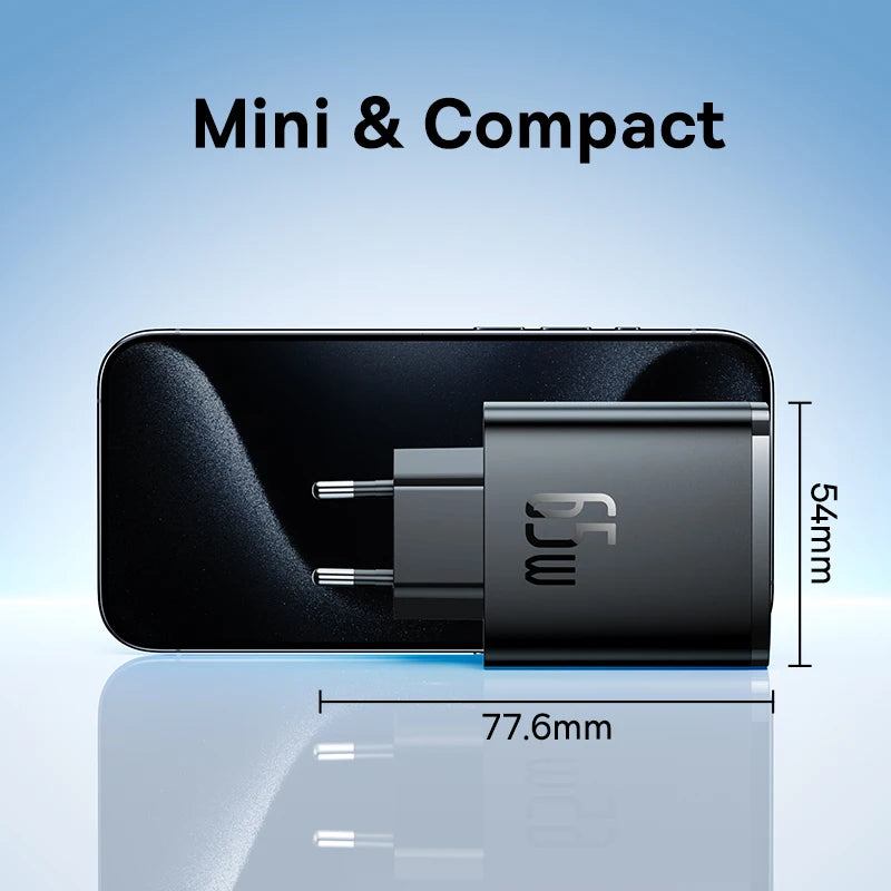 Ładowarka Baseus 65W USB C GaN, wspiera ładowanie QC PD, przenośna szybka ładowarka do iPhone'a 17 16 15, Xiaomi, ładowarka do laptopa