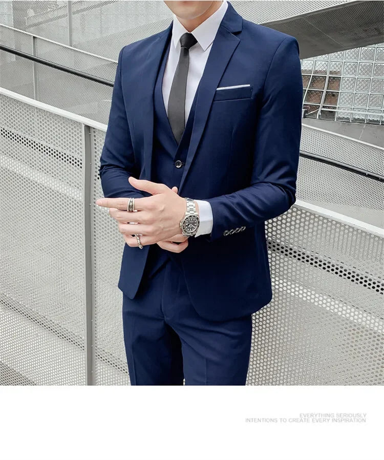 S-7XL Suit (Blazer+ Vest + Trousers) Men's Fashionable Gentleman Business Banquet Korean-style Formal Dress Casual Wedding Suit