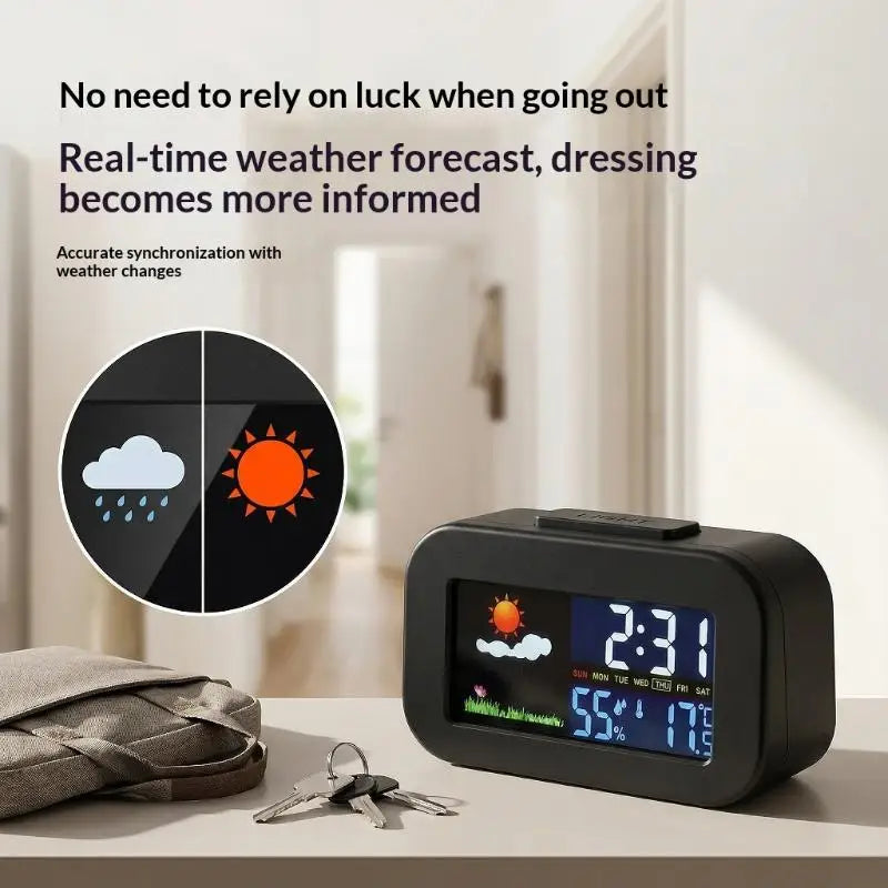 Weather Station Clock with Bright Color LCD Screen for Comprehensive Temperature and Humidity Measurement Best for Study Room