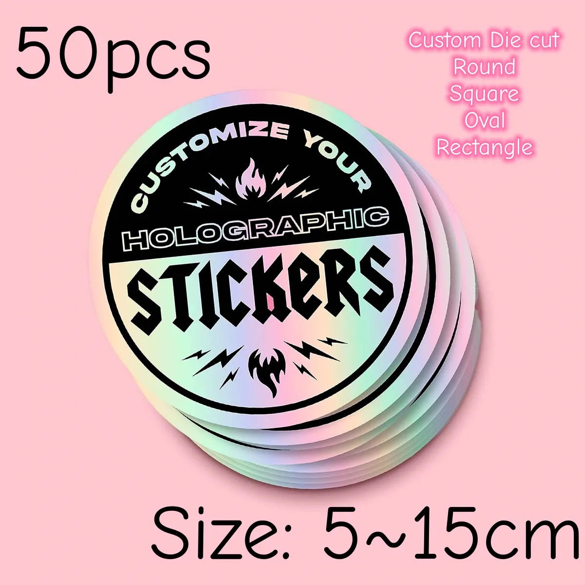 50pcs Custom Die Cut Vinyl Holographic Stickers Personalized Party Cutout Shiny Business Labels Decal Wedding Packing Decoration