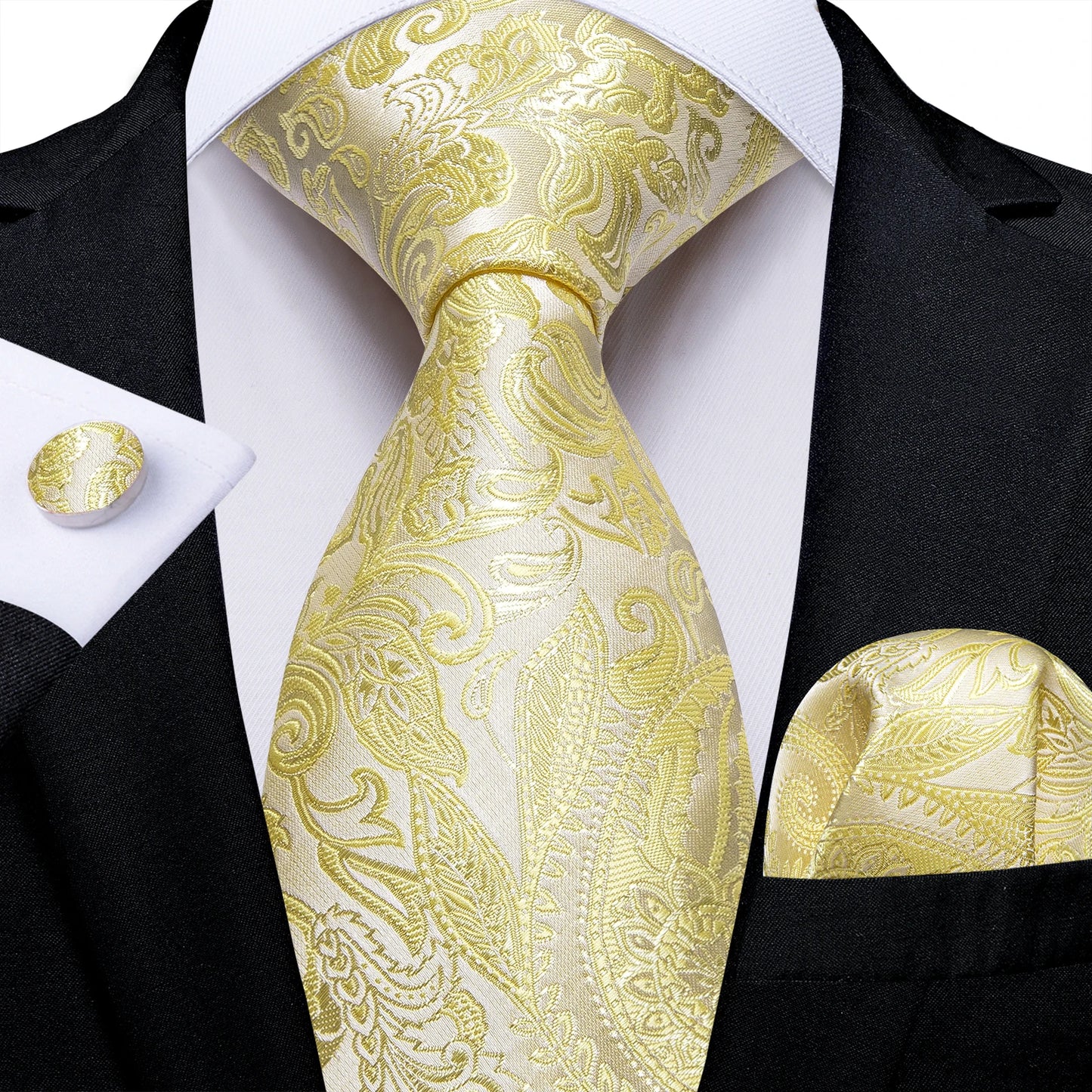 Black And Silver Paisley Floral Men's Ties Gray Blue Pink Wedding Accessories Neck Tie Set Handkerchief Cufflinks Gift For Men